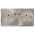 2gang SATIN CHROME SWITCHED SOCKET DP 13A.